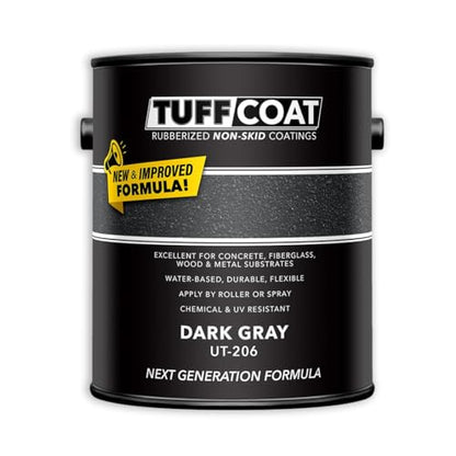 Tuff Coat Medium Texture Rubberized Non-Skid Deck Coating – Textured Non-Slip Safety Surface for Pool Decks, Docks, Boat Ramps, Patios, Walkways & High-Traffic Areas (UT-206 Dark Gray 1-gallon) - color: Dark Gray, size: 128 Fl Oz (Pack of 1)