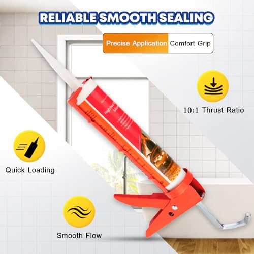 DIYSELF Caulk Gun, Heavy Duty Caulking Tool, 10:1 Thrust for 10 oz Tubes - color: Red