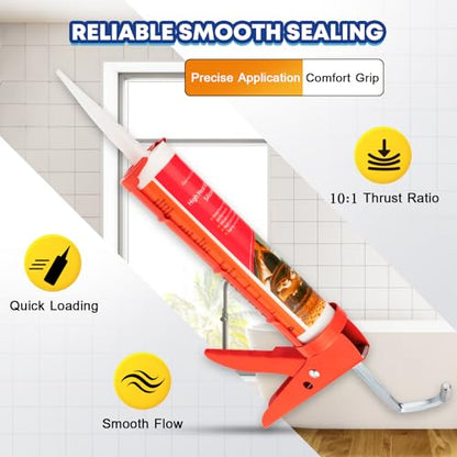 DIYSELF Caulk Gun, Heavy Duty Caulking Tool, 10:1 Thrust for 10 oz Tubes - color: Red