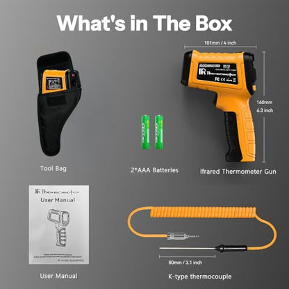 Infrared Thermometer Gun, -58°F to 1796°F, Dual-Mode 50:1 - color: Yellow/-58°F to 1796°F and -4°F to 932°F