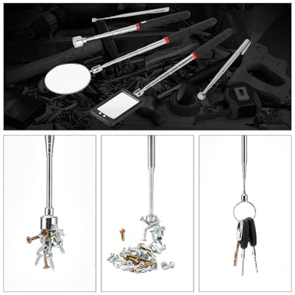 Lighted Inspection Mirror & Magnetic Pickup Tool Set of 5 - Telescoping Handle,360 Swivel for Extra Viewing,Pickup Tool Meet the Needs of Various Occasions,Useful for Mechanic,Automotive,Gifts for men