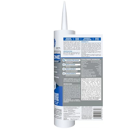 GE All Purpose Silicone Caulk, White, 10.1 fl oz Cartridge, 1 Pack - 100% Waterproof Silicone Sealant, Stronger Adhesion, Freeze & Sun Proof - size: 1 Pack, style: White