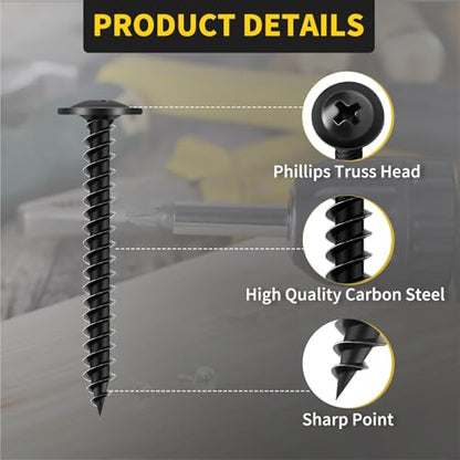 Truss Head Wood Screws #8 x 1-1/2 Inch, 70PCS, FIXLINK Self Tapping Screws - color: Black, size: #8 x 1-1/2"