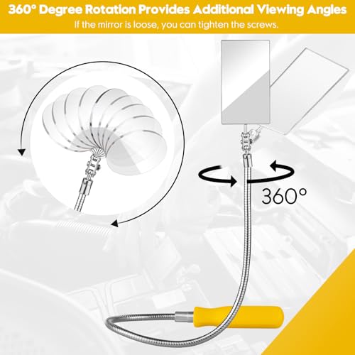 2Pcs Bendable Inspection Mirror – Square & Round Heads for Mechanics,Yellow - color: Yellow