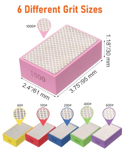 12 Pack Diamond Hand Polishing Pads, 60-1000 Grit Diamond Sanding Pads