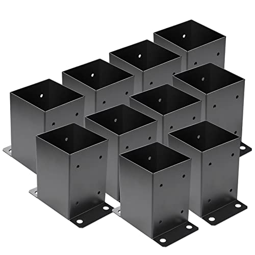 4 x 4 Post Base 10 PCS,Inner Size 3.6"x3.6"Deck Post Base,Heavy Duty Metal Black Powder Coated Post Brackets,for Pavilion Deck Railing Support Deck Base Plate, Support Bolt Down - size: 10 Pieces
