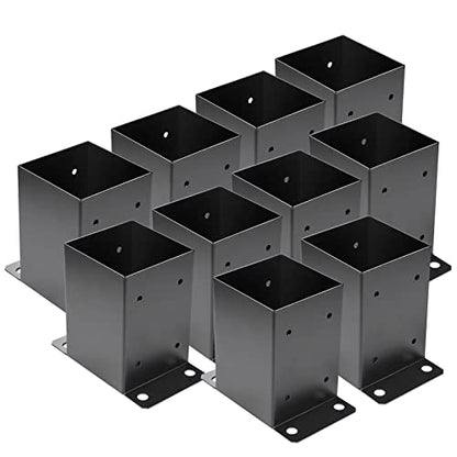 4 x 4 Post Base 10 PCS,Inner Size 3.6"x3.6"Deck Post Base,Heavy Duty Metal Black Powder Coated Post Brackets,for Pavilion Deck Railing Support Deck Base Plate, Support Bolt Down - size: 10 Pieces