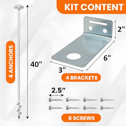 Ground Anchors Screw In - 24" Set of 4,6,8 with Brackets and Drill Bit - Earth Anchors - Mobile Home Anchors - Storage Shed Anchor Kit - Swing Set Anchors for Metal Swing Set - Playset Anchors - Ties - style: 4 x 40"