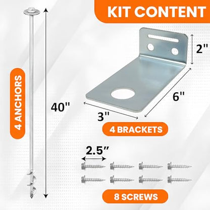 Ground Anchors Screw In - 24" Set of 4,6,8 with Brackets and Drill Bit - Earth Anchors - Mobile Home Anchors - Storage Shed Anchor Kit - Swing Set Anchors for Metal Swing Set - Playset Anchors - Ties - style: 4 x 40"