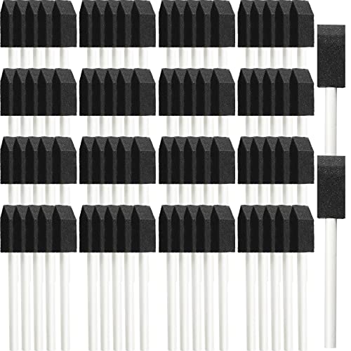 Leinuosen 200 Pcs 1" Black Foam Brush Bulk Sponge Paint Brush with Handle
