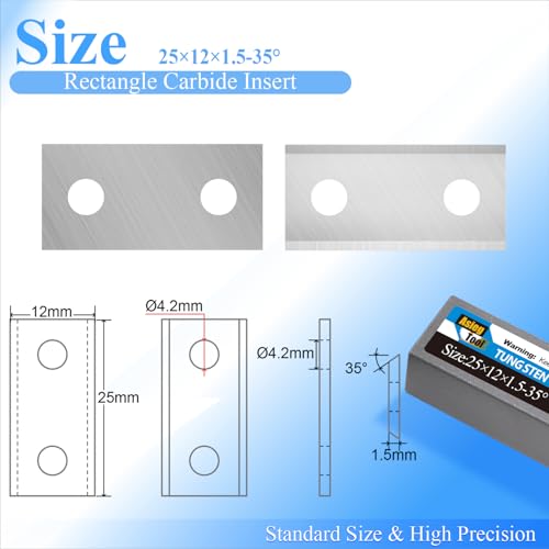 Asieg Tool 25x12x1.5mm-35° Rectangle Reversable Carbide Cutters Inserts Knives Blades for Router Cutters, Grooving Cutterheads, Rebating Moulder Cutterheads Woodworking Tooling Systems 10cs
