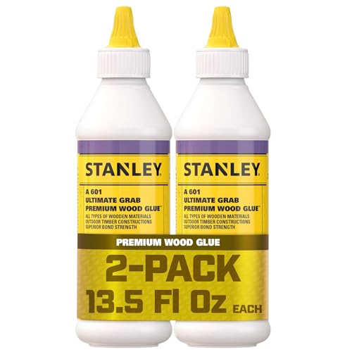 Stanley A 601 PVA Wood Glue - 2x13.5oz. - Water Resistant Adhesive for D3 Bond Strength on Hard and Soft Woods - Ideal for Bookbinding, Crafts, and Woodworking Projects, 2 Pack - size: 2 Pack