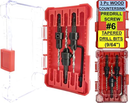 FTG USA 3 Pc #6 (9/64") Tapered Countersink Drill Bit Set with Storage Box - size: #6, style: Same Sort 3 Pc
