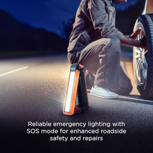 BLACK+DECKER Rechargeable Hanging LED Light, 1100 Lumens Foldable Double-Sided LED Work Light, 5 Modes, Tripod, Hook & Magnetic Mount, Indoor/Outdoor IP54 Weather-Resistant COB Lighting, Adjustable
