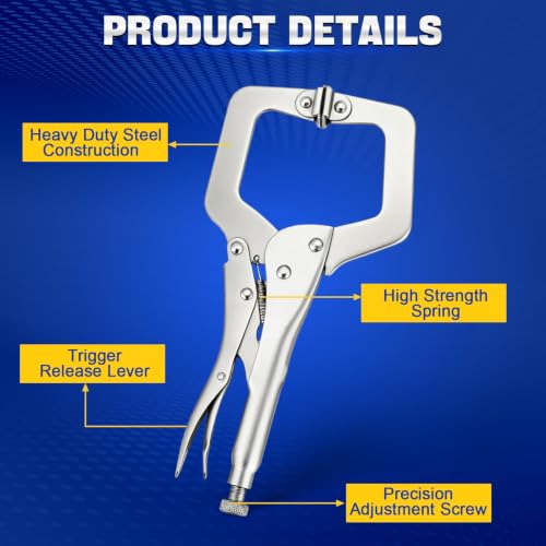 DASBET 4 Pack Locking C Clamp Pliers Set 6" 9" 11" Vice Grip Welding Clamps