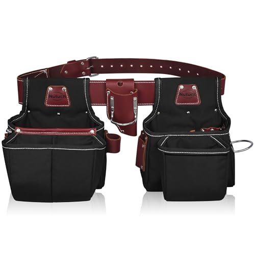 Nylon and Leather Tool Belt | Nylon Tool Pouch | Carpenter | Construction | Framers | Electrician Tool Belts | Drywall Tool Bags (BLACK)