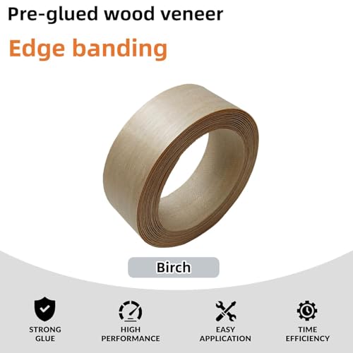 Birch Wood Veneer Edge Banding Roll,1-1/2 inch X 13 ft Iron-On Pre-Glued Edging Tape with Hot Melt Adhesive,Ideal for Plywood, Furniture, Drawers, Shelves Renovation - color: Birch, size: 1-1/2''×13ft