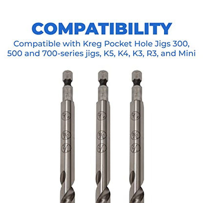 Kreg Easy-Set Pocket-Hole Drill Bit, Woodworking Drill Bit, KPHA300, 2 Pcs