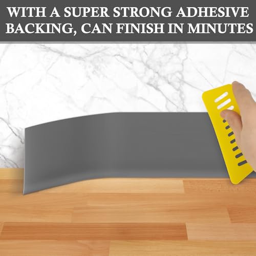 Peel and Stick Baseboard Trim 4" x 20 ft, Vinyl Baseboard Molding Gray - color: Gray, size: 4in x 20ft