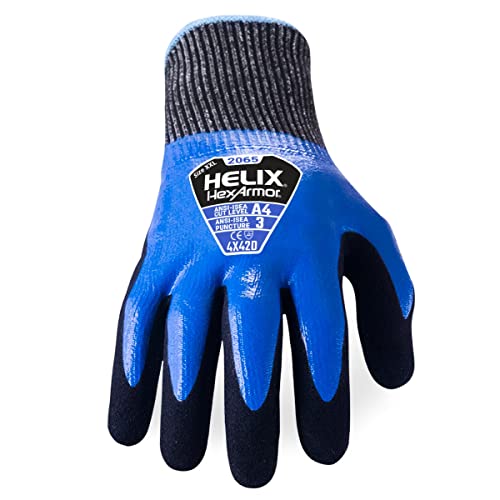 HexArmor Helix 2065 Fluid-Resistant Work Gloves – Double-Dipped Nitrile Waterproof Coating, ANSI Cut Protection, Sandy Nitrile Palm for Oily Grip, 13-Gauge HPPE Shell, Industrial Strength | X-Large - color: Helix 2065, Blue, A3 Cut Resistance, Liquid-resi