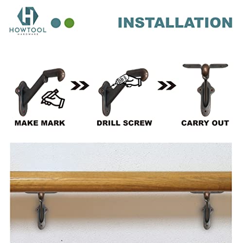 Stair Handrail Brackets Wooden Railing Support Antique Bronze, 3 Pack | HOWTOOL - color: Antique Bronze