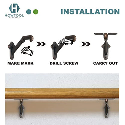 Stair Handrail Brackets Wooden Railing Support Antique Bronze, 3 Pack | HOWTOOL - color: Antique Bronze