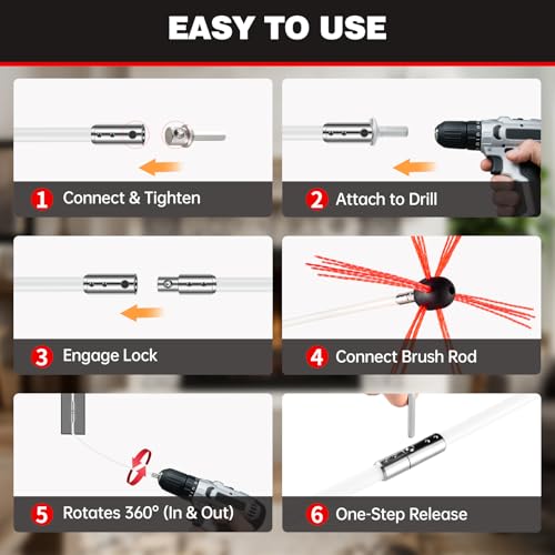 39 Feet Chimney Sweep Kit, Chrome Button Locking System, Chimney Cleaning Kit, Chimney Brush, Chimney Cleaning Tool, Chimney Cleaning System with 12 Flexible Chimney Rods - size: 39 FT