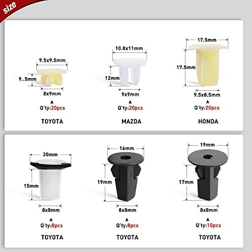 Nilight 166 Pcs Car Retainer Clips &Screw Grommets - 12 Most Popular Sizes & Applications for GM Toyota Honda Nissan Mazda - with Fastener Remover - color: 166 Clips +Remover