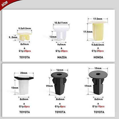 Nilight 166 Pcs Car Retainer Clips &Screw Grommets - 12 Most Popular Sizes & Applications for GM Toyota Honda Nissan Mazda - with Fastener Remover - color: 166 Clips +Remover