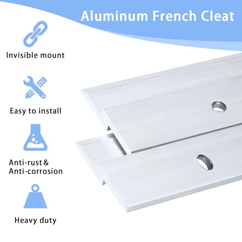 24 Inch French Cleat Hanger, Aluminum French Cleat, Mirror Hanging Hardware, French Cleat Heavy Duty for Panel, Whiteboard, Cabinet, Shelf, Headboard, Art (1 Pair, Support 160lbs) - size: 24 Inch