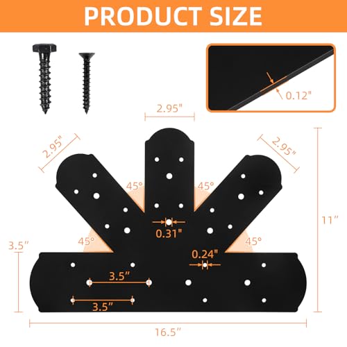 2PCS Gable Plate, 16.5"x11" Gable Bracket Pergola Truss Roof Plate Heavy Duty Carbon Steel Mending Plate for Repairing Fixing Connecting Wood Beam