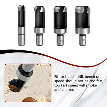 Wood Plug Cutter Drill Bit Set, 8 Pack Straight and Tapered Plug Cutters for DIY Woodworking Projects, 4 Sizes Hex Shank, Black
