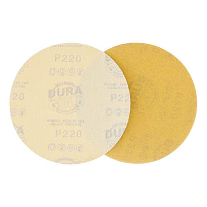 Dura-Gold Premium 6" Gold Sanding Discs, 220 Grit, Hook & Loop, Box of 50 - size: 220-Grit