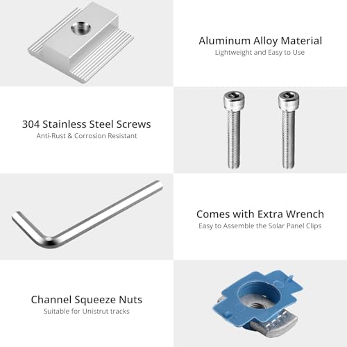 Anbte 10pcs Solar Panels Mid Clamps for Unistrut, 30mm/35mm, Silver - color: Silver, size: 1.18"(30mm) & 1.38"(35mm)