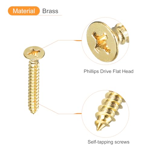 uxcell 20Pcs Brass Wood Screws, M3.5 x 25mm Phillips Flat Head Self Tapping Screw Woodworking Screw for Door Hinges, Wooden Furniture, Home Appliances - size: M3.5 x 25mm