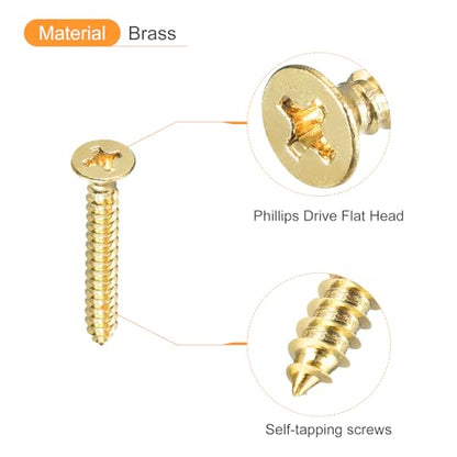 uxcell 20Pcs Brass Wood Screws, M3.5 x 25mm Phillips Flat Head Self Tapping Screw Woodworking Screw for Door Hinges, Wooden Furniture, Home Appliances - size: M3.5 x 25mm