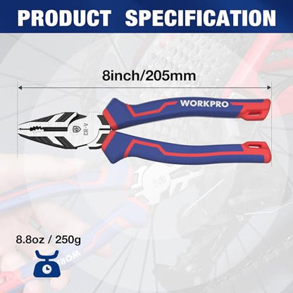 WORKPRO 8" Linesman PRO Screw Extractor Pliers(Combination Pliers) with Unique Non-slip Jaws, Stripped Screw Remover Tool, Lineman Plier for Quickly Removal of Damaged or Rusted Fasteners