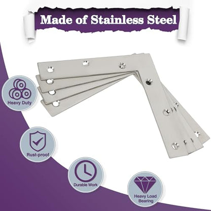 Alise L Flat Brackets for Wood,Corner Bracket Mending Plate,Brushed,4 Pack - size: 150x150mm(4Pcs), style: Brushed