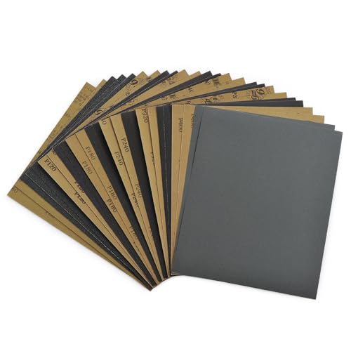 Sandpaper Assortment Grit 80 120 180 240 320 400 25PCS, Wet Dry Sandpaper Sheets 9 x 11 Inch, Silicon Carbide Sand Paper for Wood Furniture Finishing, Metal Sanding, Automotive Polishing - style: Assorted Grit 80-400