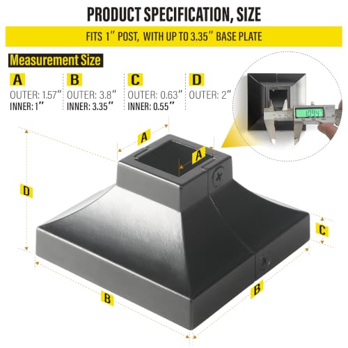 8pcs Post 1" Aluminum Deck Post Base Cover, Post Skirt, Handrail, Stair, Porch, Deck Railing Base Brackets Covers (Black) - color: Black, size: Post 1"x 1" Base 3.5"x3.5"