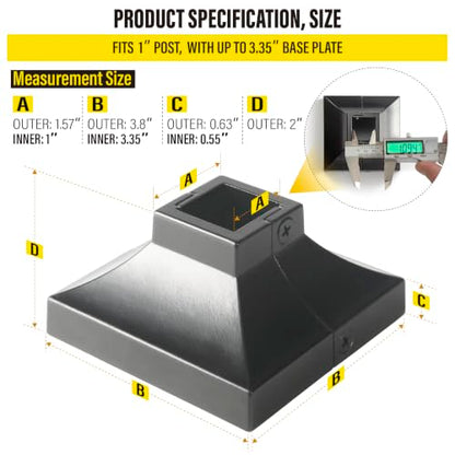 8pcs Post 1" Aluminum Deck Post Base Cover, Post Skirt, Handrail, Stair, Porch, Deck Railing Base Brackets Covers (Black) - color: Black, size: Post 1"x 1" Base 3.5"x3.5"