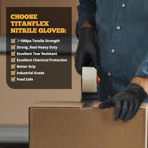TitanFlex Heavy Duty Black Industrial Nitrile Gloves with Raised Diamond Texture, Latex Free 6mil - size: Large
