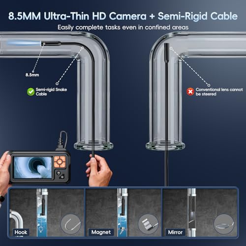 SKYBASIC Industrial Endoscope Borescope Camera with Light, 4.3'' HD Digital Handheld Waterproof Sewer Tools Snake Inspection Camera with 8 LED Lights 32.8FT Semi-Rigid Cable, Cool Gift Gadgets for Men - size: 32.8FT