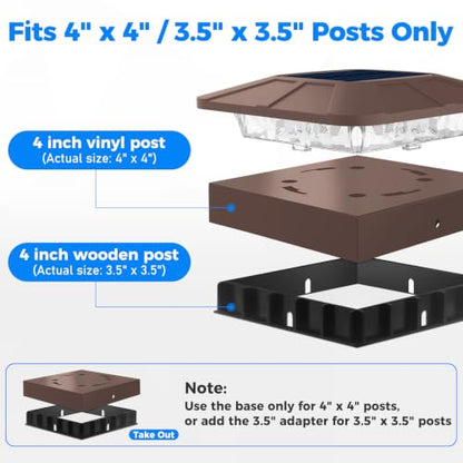 Peasur 4 Packs 4x4 Brown Solar Post Cap Lights Outdoor with 3 Lighting Mode - color: Brown, size: 4 Packs