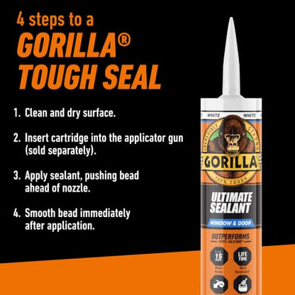 Gorilla Ultimate Sealant Window & Door Caulk, 9 oz Cartridge, White