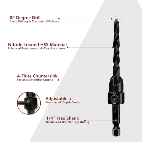 15-Piece Countersink Drill Bit Set, with 2PC Wood Plug Cutters