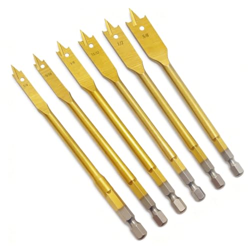 6PCS Spade Drill Bits Set, 1/4" Quick Change Hex Shank, Titanium Coating, Hole Cutter, Paddle Flat Bits for Woodworking, 1/4"-5/8 (6pcs) - size: 6pcs