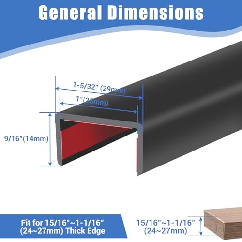 Rubber Edge Trim, Self-Adhesive U Channel Edge Protector for Plywood, Cabinet, 1" Wood Edge Banding, Flexible Furniture Repair, EPDM Material, Fit 1"(25mm), Length 10Ft, Black - size: Fit 1"- L10'