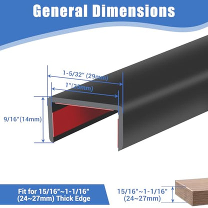 Rubber Edge Trim, Self-Adhesive U Channel Edge Protector for Plywood, Cabinet, 1" Wood Edge Banding, Flexible Furniture Repair, EPDM Material, Fit 1"(25mm), Length 10Ft, Black - size: Fit 1"- L10'