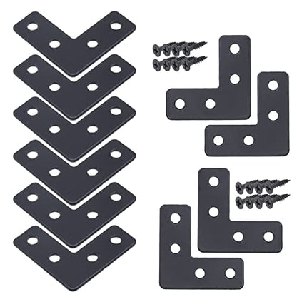 20-Pack Steel Flat Mending Plate Corner Brace 1.6x1.6inch for Wood - size: Black 40x40 mm